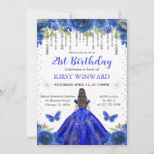 ブルードレ王室のスブルネットヘアプリンセス誕生日 招待状 (正面)