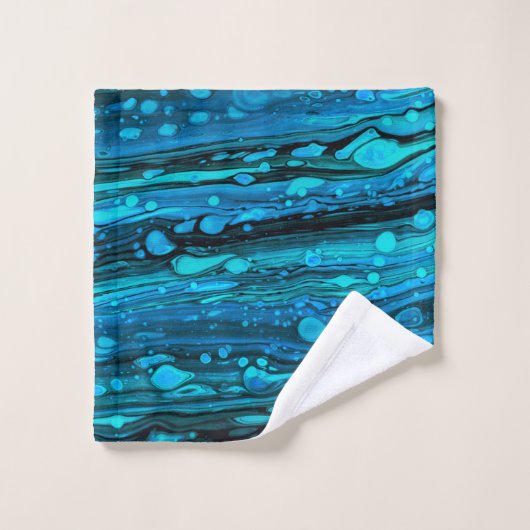 ブルードロップアクリルフローティング抽象芸術フルードアート バスタオルセット (ウォッシュタオル)