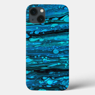 ブルードロップアクリルフローティング抽象芸術フルードアート iPhone 13ケース
