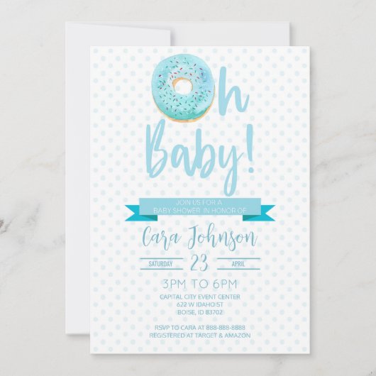 ブルードーナスプリングス水玉模様オベビーベビーシャワー 招待状 (正面)