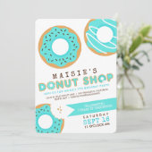 ブルードーナッツショップバースデーパーティーの招待 招待状 (スタンド正面)