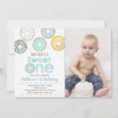 ブルードーナツスイートワンファースト誕生日 招待状 (正面)