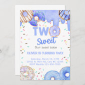 ブルードーナツ甘い2男の子2日の誕生日招待状。 招待状 (正面/裏面)