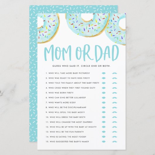 ブルードーナツ誰がママまたはパパ赤ちゃんシャワーゲームを推測 (正面/裏面)