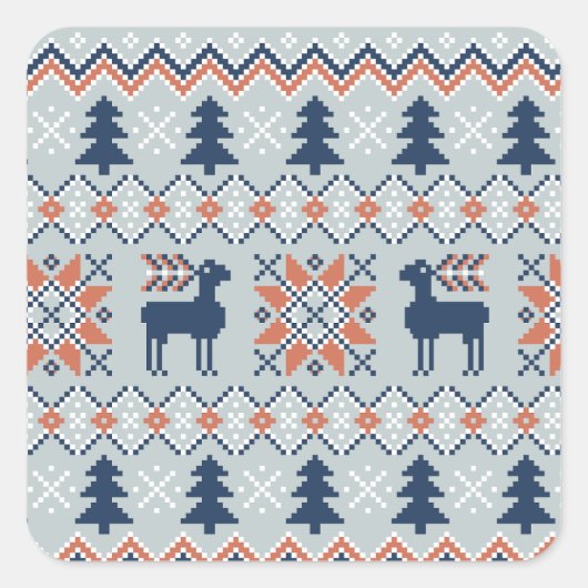 ブルーナイテッドのクリスマスセーターのトナカイ模様 スクエアシール (正面)