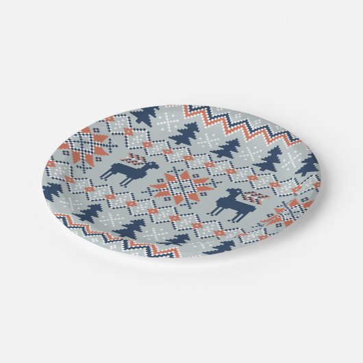 ブルーナイテッドのクリスマスセーターのトナカイ模様 ペーパープレート (アングル)