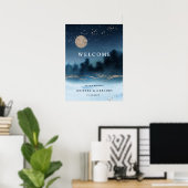ブルーナイトウォーターカラー結婚ランドスケープへようこそ ポスター (ホームオフィス)