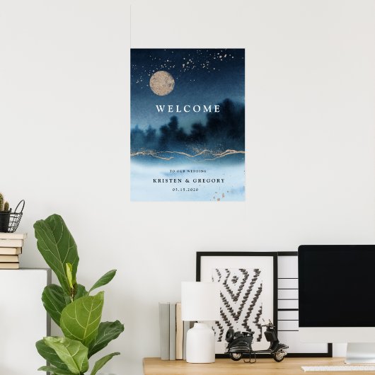 ブルーナイトウォーターカラー結婚ランドスケープへようこそ ポスター (ホームオフィス)