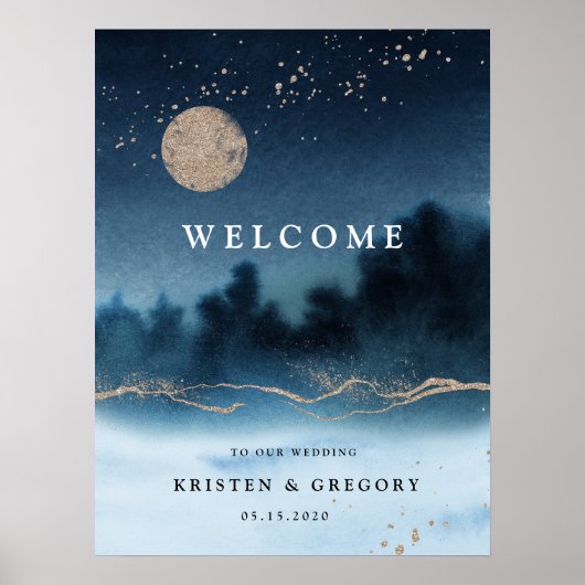 ブルーナイトウォーターカラー結婚ランドスケープへようこそ ポスター (正面)