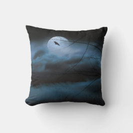 ブルーナイトカラスと満月装飾用クッション クッション