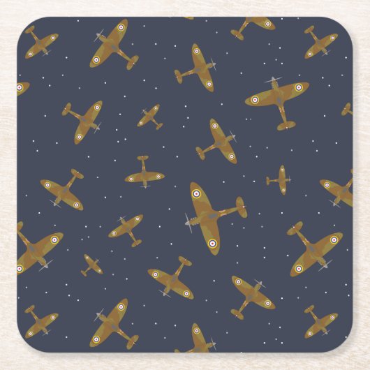 ブルーナイトスカイのスピットファイヤー戦争飛行機 スクエアペーパーコースター (正面)