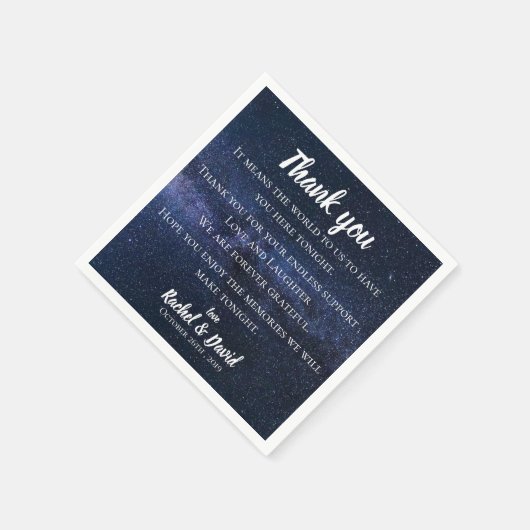 ブルーナイトスカイ結婚の感謝メッセージ スタンダードカクテルナプキン (角)