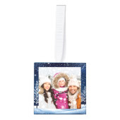 ブルーナイトスカイ降雪メリークリスマス キューブオーナメント (正面)