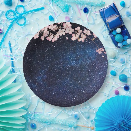 ブルーナイトスキー銀河系&さくらんぼブロッサム婚約 ペーパープレート (パーティー)