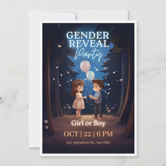 ブルーナイトフェアリー物語ジェンダーリビール招待状 招待状 (正面)