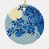 ブルーナイトムーンさくらんぼツリー日本の セラミックオーナメント (正面)