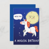 ブルーナイトユニコーンハッピーバースデーグリーティングカード (正面/裏面)