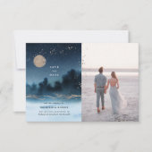 ブルーナイトランドスケープ2枚の写真日付を保存 招待状 (正面)