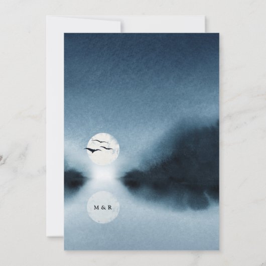 ブルーナイト水彩風景結婚ズ 招待状 (裏面)