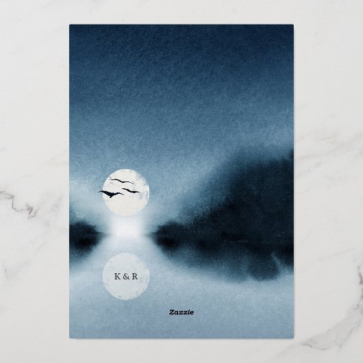 ブルーナイト水彩風景結婚ズ 箔招待状 (裏面)