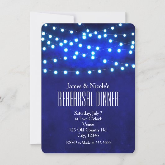 ブルーナイト素朴ストリングライトリハーサルディナー 招待状 (正面)