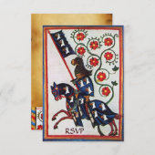 ブルーナイト騎馬中世パーチメントRSVP 招待状 (正面/裏面)