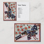 ブルーナイト騎馬赤いバラ中世パール 名刺 (正面/裏面)