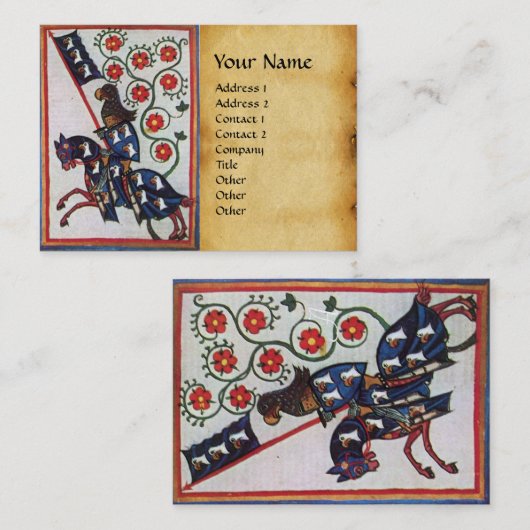 ブルーナイトON乗馬レッドローズパーチメントパール 名刺 (正面/裏面)