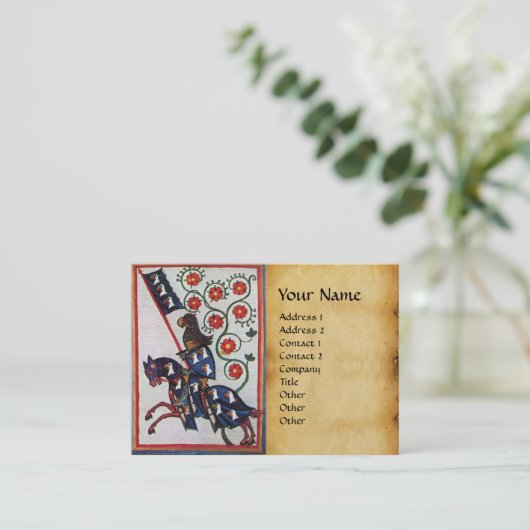 ブルーナイトON乗馬レッドローズパーチメントパール 名刺 (スタンド正面)