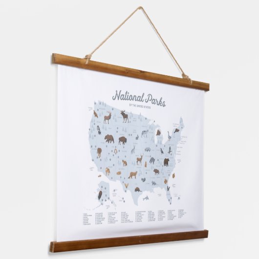 ブルーナショナルパークマップウッドランド子供部屋デコール 吊り下げ型タペストリー (傾斜あり)