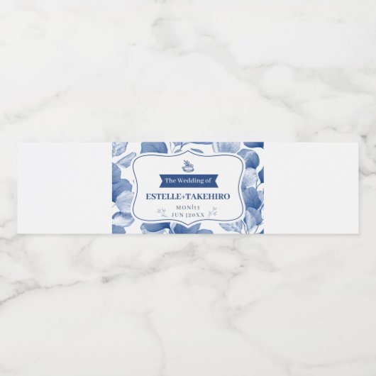 ブルーナチュラルボタニカルエレガントな結婚式の好意 ペットボトルラベル (シングルラベル)