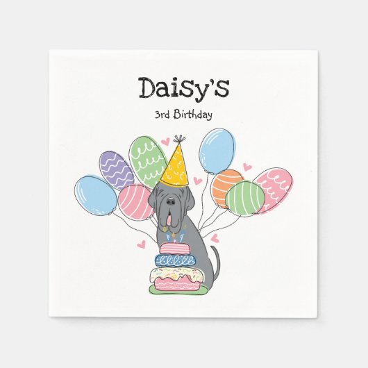 ブルーナポリのマスティフ犬の誕生日パーティー スタンダードカクテルナプキン (正面)