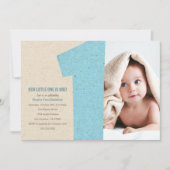 ブルーナンバーワンファーストバースデーパーティ招待状 招待状 (正面)