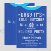 ブルーニットセーター クリスマスパーティーの必需品 Baby It's Cold Outside 招待状 (正面/裏面)