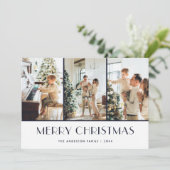 ブルーニットモダンパターン写真クリスマスカード シーズンカード (スタンド正面)