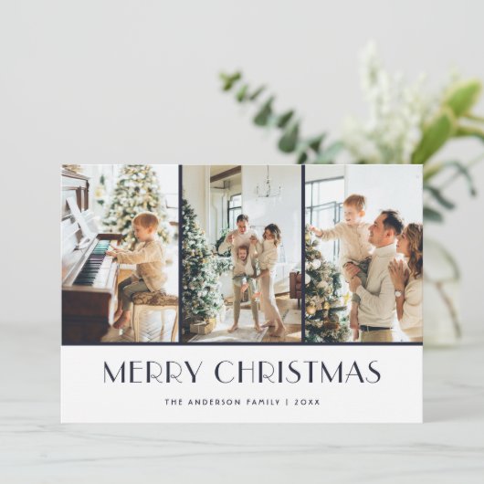 ブルーニットモダンパターン写真クリスマスカード シーズンカード (スタンド正面)