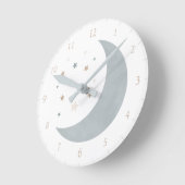ブルーニュートラル水彩月と星の丸時計 ラウンド壁時計 (傾斜)