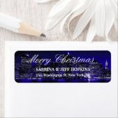 ブルーニューヨークシティメリークリスマスメッセージファミリー ラベル (インサイチュ)