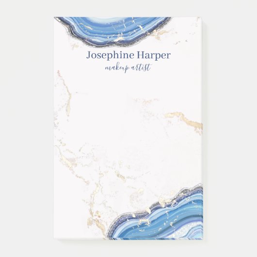ブルーネイビエレガントージード金ゴールドグリッターマーブルアゲート ポストイット (正面)