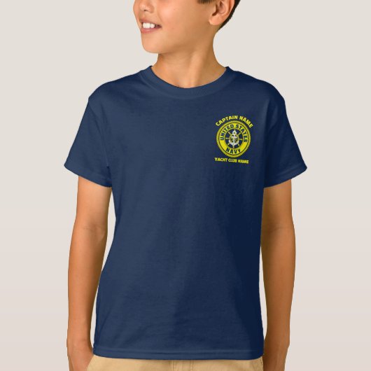 ブルーネイビーいかり航海のキャプテンボートサマー Tシャツ (正面)