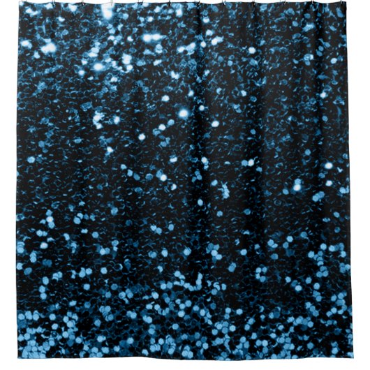 ブルーネイビーアクア深いフェイクグリッターセシングラム シャワーカーテン (正面)
