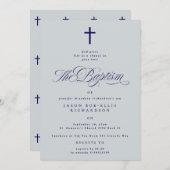 ブルーネイビーエレガントクロスボーイバプテスマ招待状 招待状 (正面/裏面)
