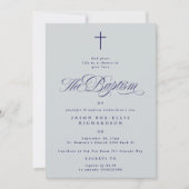 ブルーネイビーエレガントクロスボーイフォトバプテスマ 招待状 (正面)