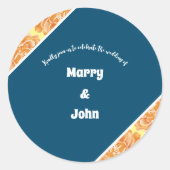 ブルーネイビーエレガントフラワー結婚ズ秋 ラウンドシール (正面)