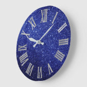 ブルーネイビーグリッターシルバーグレーメタリックローマ数字 ラージ壁時計 (傾斜)