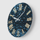 ブルーネイビーグリッターティール（緑がかった色）シルバーメタリックローマ数字 ラージ壁時計 (傾斜)