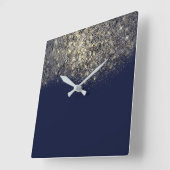 ブルーネイビーグリッター紙吹雪セピア金ゴールド スクエア壁時計 (傾斜)