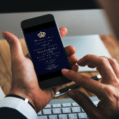 ブルーネイビーゴールデンクラウン王室のグリッター16thブライダル 招待状