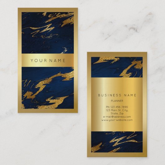 ブルーネイビーゴールデンフレーム大理石抽象芸術垂直2 名刺 (正面/裏面)