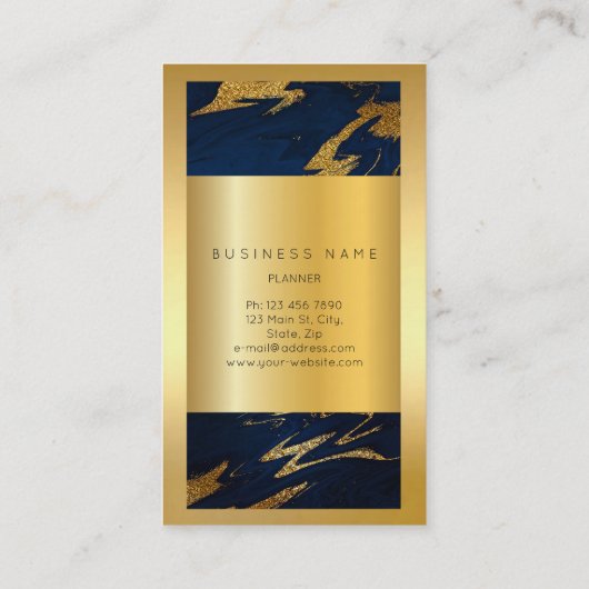 ブルーネイビーゴールデンフレーム大理石抽象芸術垂直3 名刺 (裏面)